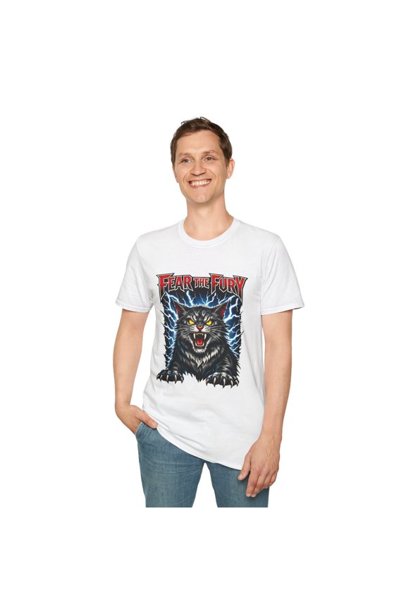 Angry Cat Lightning Heavy Metal Gothic Animal Unisex Softstyle T-Shirt