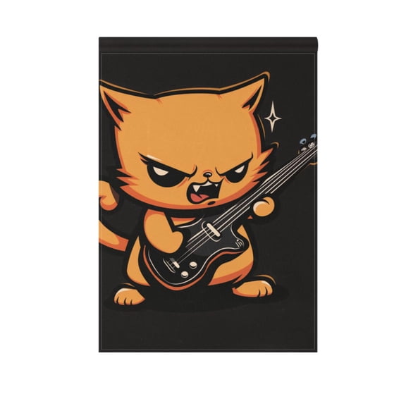 Angry Cat Playing Guitar Garden Flag 12X18 Double Sided Yard Flags for Outside Outdoor All Seasonal Decoration