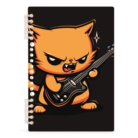 Angry Cat Playing Guitar Notebooks 1-subject Journal 60 Sheets A5 College Ruled Paper Detachable Ring 8.3"x5.7"