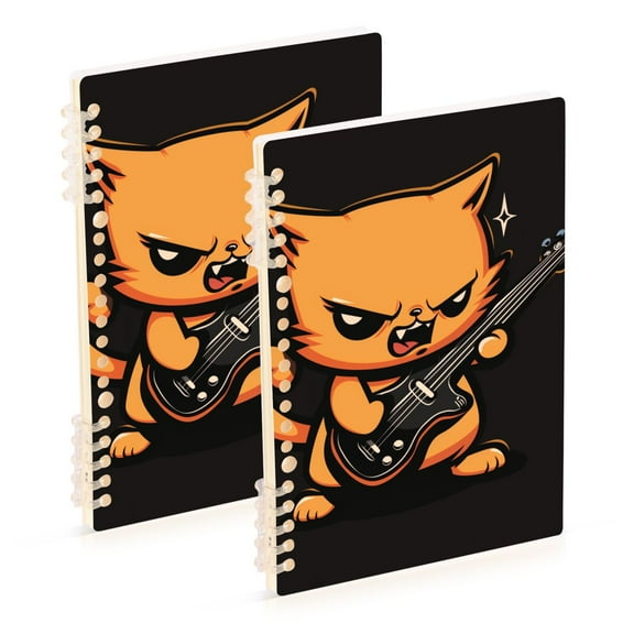 Angry Cat Playing Guitar Notebooks 2 Pcs 1-subject Journal 60 Sheets A5 College Ruled Paper Detachable Ring 8.3"x5.7"