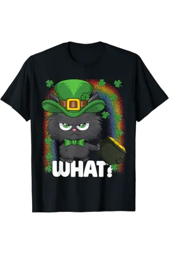 Angry Cat St. Patricks Day Cat What? T-Shirt