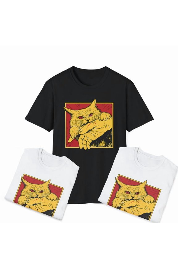 Angry Cat T-Shirt, Funny Biting Cat Graphic Tee, Wild Cat Lover Gift, Sarcastic Animal Shirt, Retro Humor Unisex Top