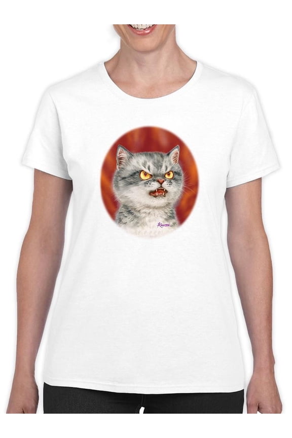 Angry Cat T-Shirt Women -Kayomi Harai Designs, Female Large