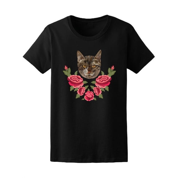 Angry Cat With Red Roses Tee Women's -Image by Shutterstock
