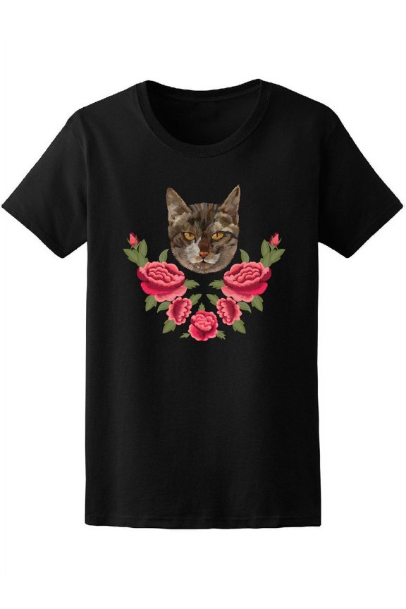 Angry Cat With Red Roses Tee Women's -Image by Shutterstock