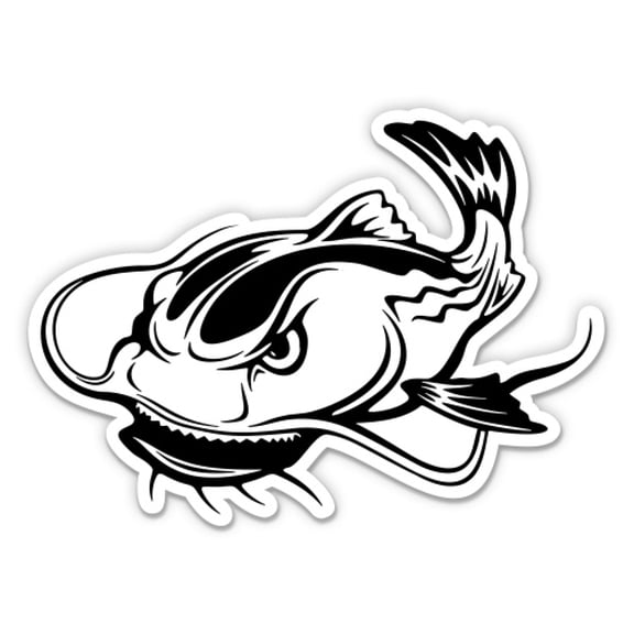 Angry Catfish Fish Fishing - 3" Vinyl Sticker - For Car Laptop Water Bottle Phone - Waterproof Decal