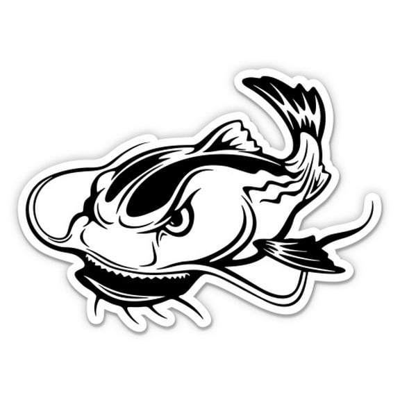 Angry Catfish Fish Fishing - 5" Vinyl Sticker - For Car Laptop I-Pad - Waterproof Decal