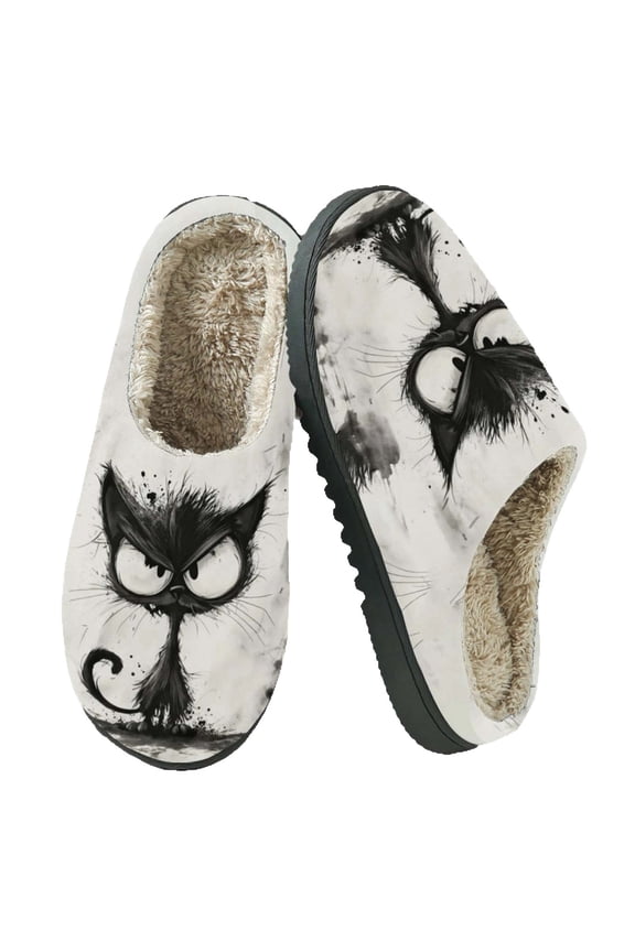 Angry Cats Women Men Memory Foam Fuzzy Slippers Warm Indoor Outdoor House Shoes