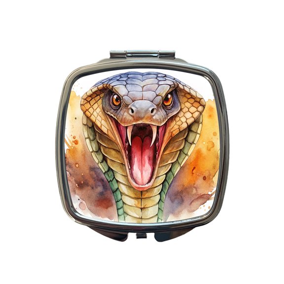 Angry Cobra Snake Reptile Close-up Watercolor Travel Makeup Handbag Purse Small Pocket Compact Mirror