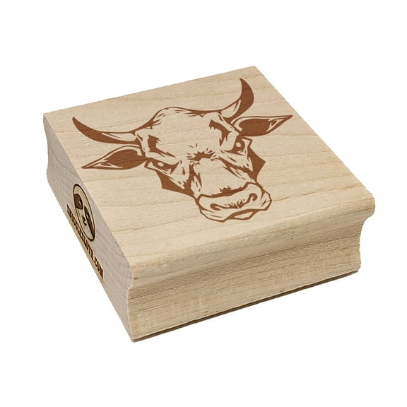 Angry Cow Bull Head Square Rubber Stamp Stamping Scrapbooking Crafting - Small 1.25in
