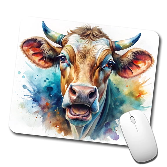 Angry Cow Watercolor Mouse Pad Low Profile Gaming Mat