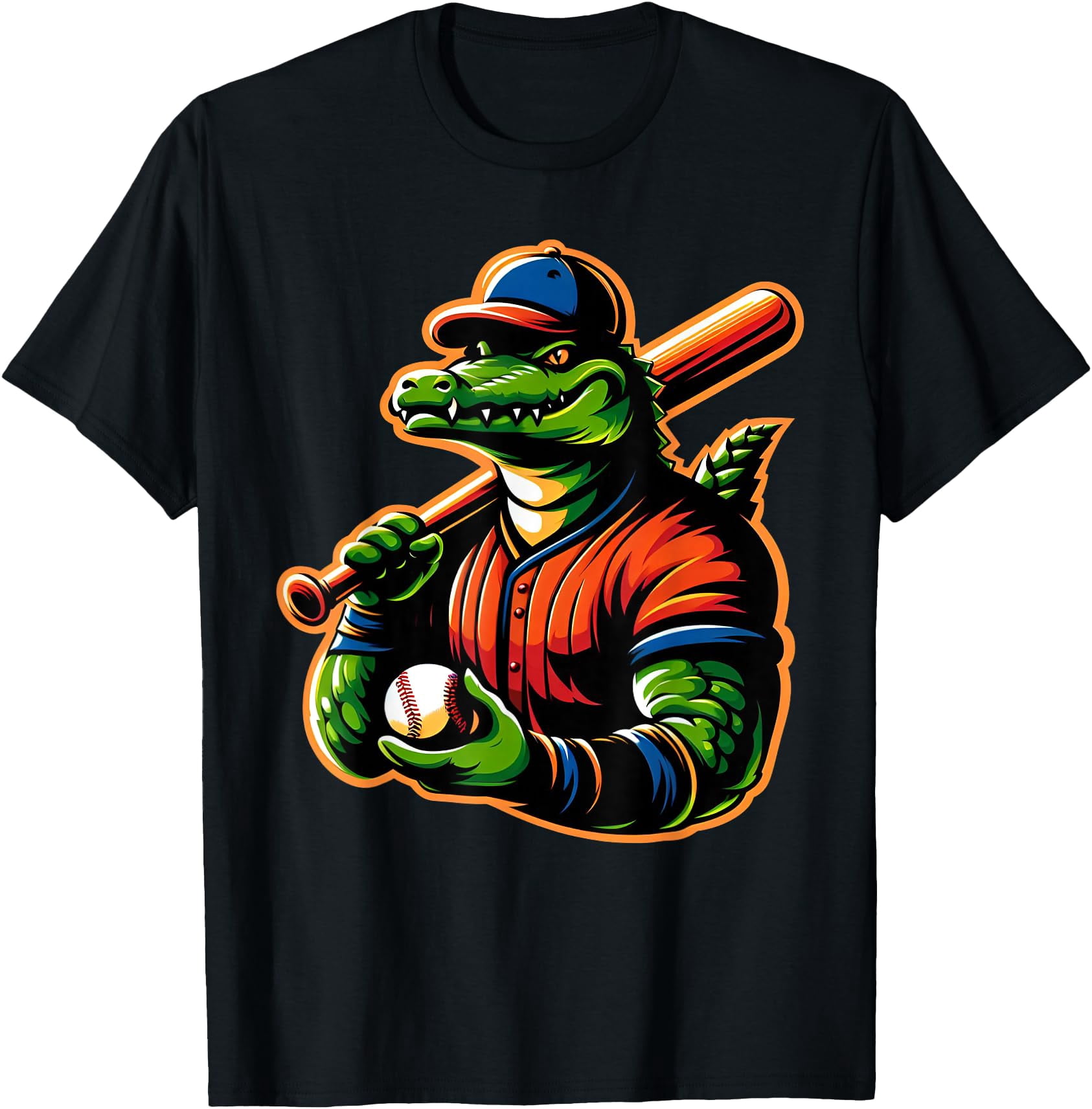 Angre Man Angry Crocodile Alligator Baseball Mascot Player Bat Ball T-Shirt ...