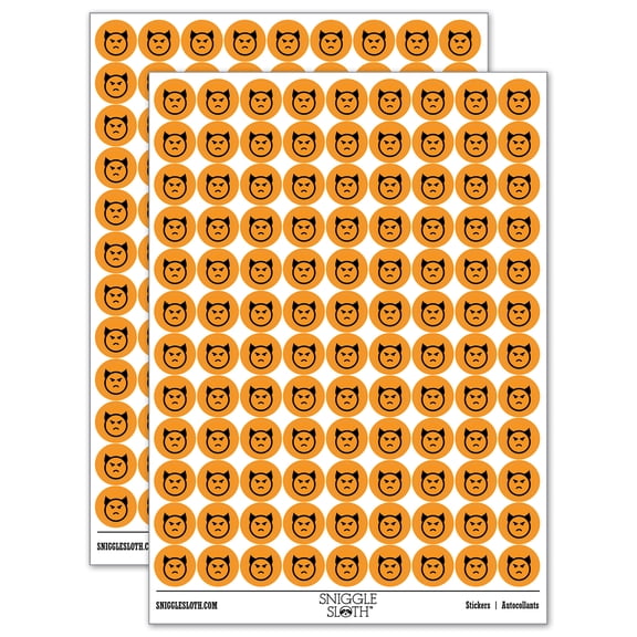 Angry Devil Face Emoticon 200+ Round Stickers - Orange - Matte Finish - 0.50" Size