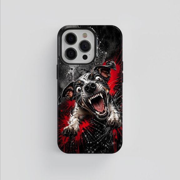 Angry Dog Fierce Growling Terrier Art Tough Phone Case, Dual-Layer Protective Cover for iPhone
