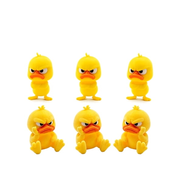 Angry Duck Desk Figurine, 3D Printed Yellow Duck Office Decor Gift | Grumpy Miniature Pair with Seated and Standing Poses for Keyboard, Shelf, Car and Dorm Display(6pcs)