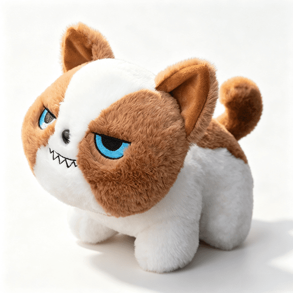 Angry Face Cat Plushie, Brown & White Grumpy Cat Stuffed Animal, Cute Furry Kitty Plush Decor Gift