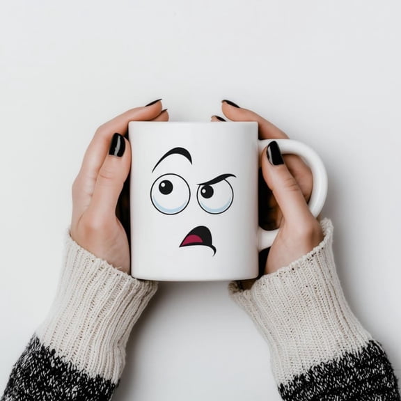 Angry Face Funny Coffee Mug Minimal Expression Cup 0ml.