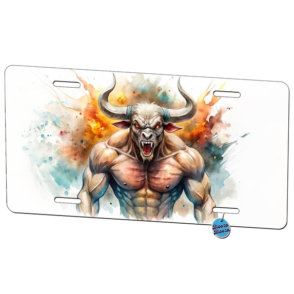 Angry Fantasy Minotaur Watercolor Metal Novelty License Plate