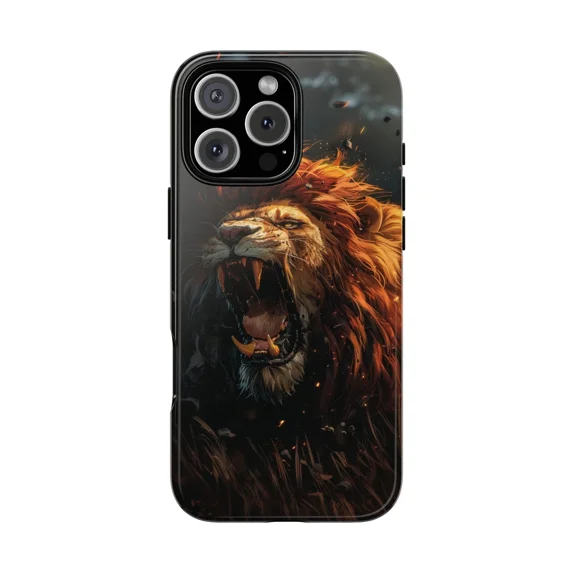 Angry Fierce Lion Abstract Wildlife Artwork Protective Phone Case with iPhone 11 to 17 Pro Max