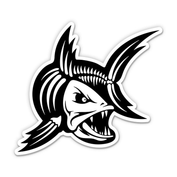 Angry Fish Bones Skeleton Fishing - 3" Vinyl Sticker - For Car Laptop Water Bottle Phone - Waterproof Decal