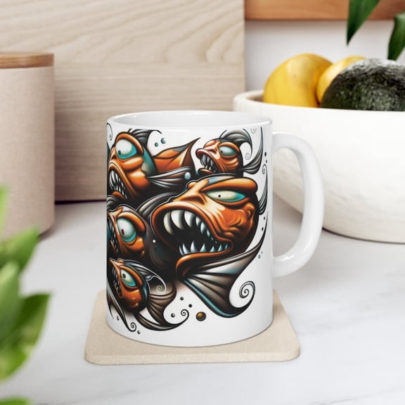 Angry Fish Mug- Funny Fisherman Gift- Fishfulness- School Of Fish Mug- Sry Fish Mug- Weird Fish Mug- Arul Fish Mug- Fish Are Biting Mug.