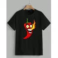 thumbnail image 1 of Angry Flaming Chili Pepper Hot Spicy Foodie Graphic Art Top Unisex T-Shirt ,up to size 5XL, 1 of 2
