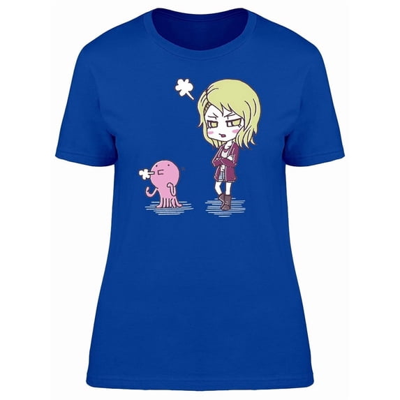 Angry Girl And Octopus Cartoon Tee Women's -Image by Shutterstock