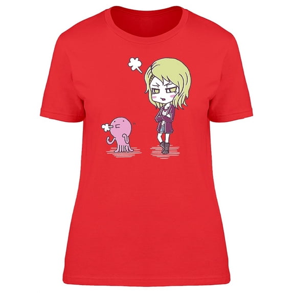 Angry Girl And Octopus Cartoon Tee Women's -Image by Shutterstock