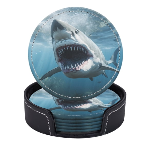Angry Great White Shark Underwater With Mouth Open And Sharp Teeth Showing