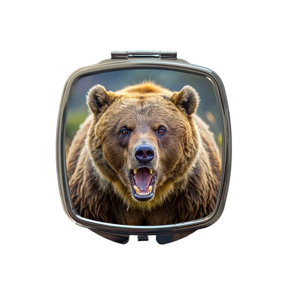Angry Grizzly Bear Charging Travel Makeup Handbag Purse Small Pocket Compact Mirror