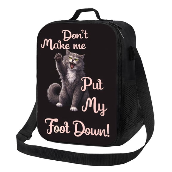 Angry Grumpy Cat Humor Pattern Lunch Bag Insulated Thermal Box with Shoulder Strap & Handle for Work and Picnic