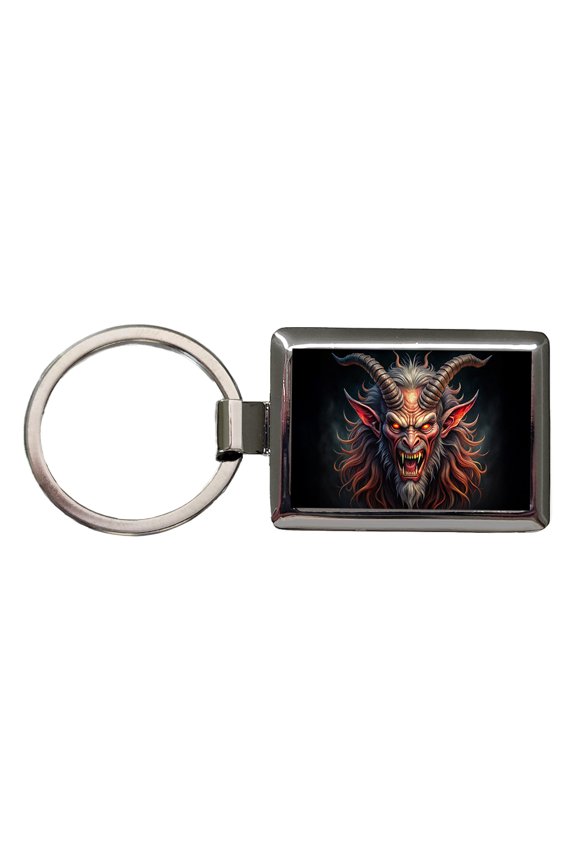 Angry Krampus Christmas Watercolor Metal Rectangle Keychain