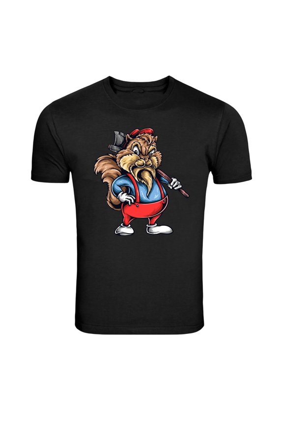 Angry Lumberjack Squirrel With Axe Cartoon Graphic T-Shirt
