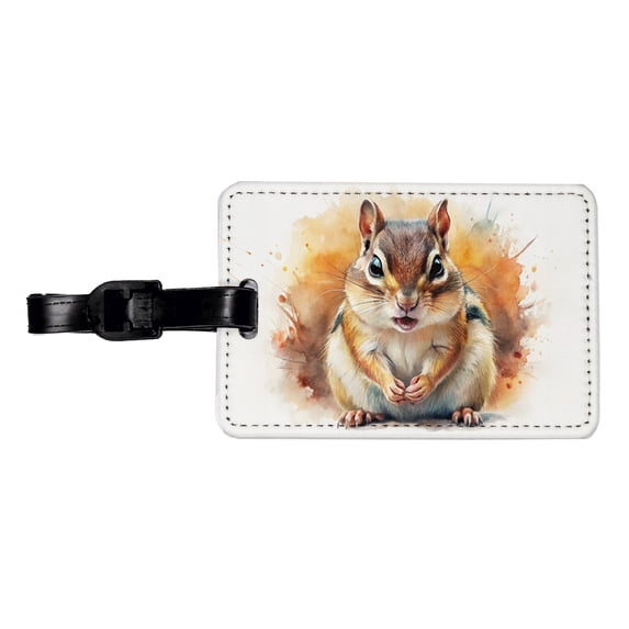 Angry Mad Chipmunk Watercolor Faux Leather Travel Luggage Tag