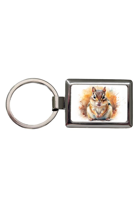 Angry Mad Chipmunk Watercolor Metal Rectangle Keychain