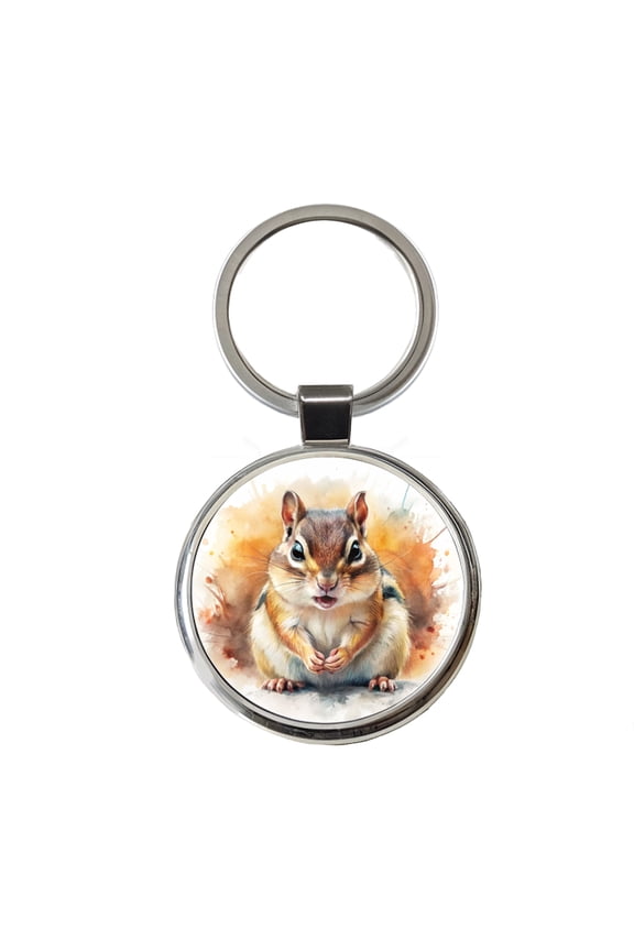 Angry Mad Chipmunk Watercolor Metal Round Keychain