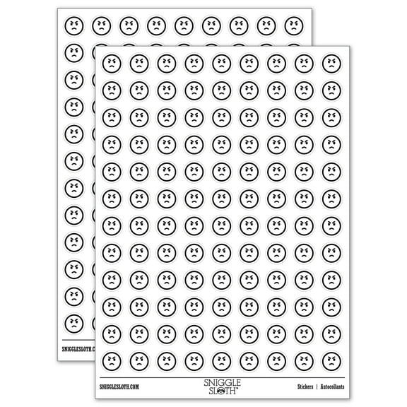 Angry Mad Face Emoticon 200+ Round Stickers - White - Matte Finish - 0.50" Size