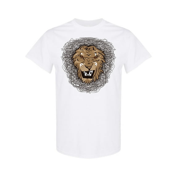 Angry Male Lion Face Sketch T-Shirt Men -Image by Shutterstock, Male 3X-Large