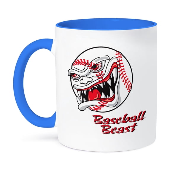 3dRose, Angry Mean Baseball Baseball Beast Extreme Sports Design, 11oz Two-Tone Blue Mug