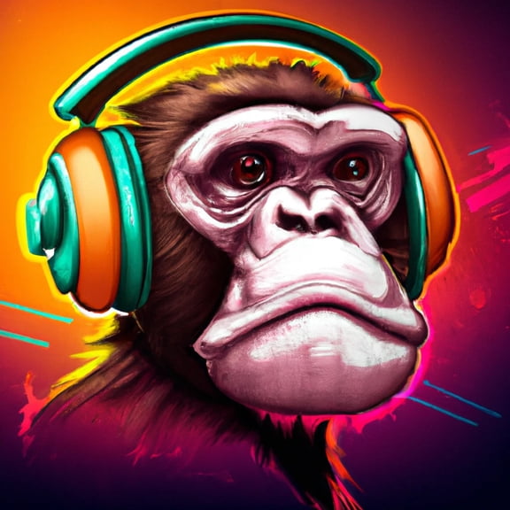 Angry Monkey Wearing Headphones Digital Painting - 12" x 12" Art Print