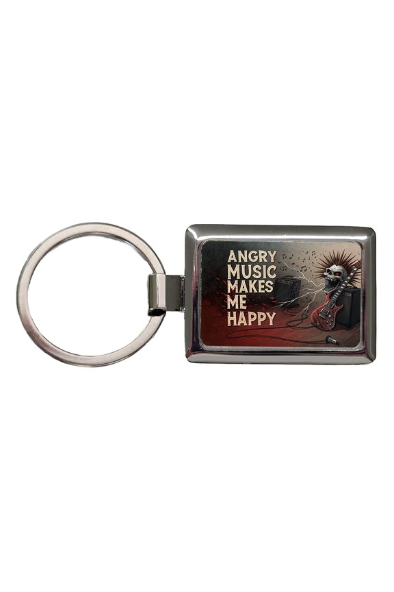 Angry Music Makes Me Happy Heavy Metal Rock and Roll Metal Rectangle Keychain