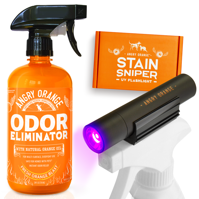 Angry Orange 24 oz Pet Odor Eliminator and UV Stain Sniper Flashlight