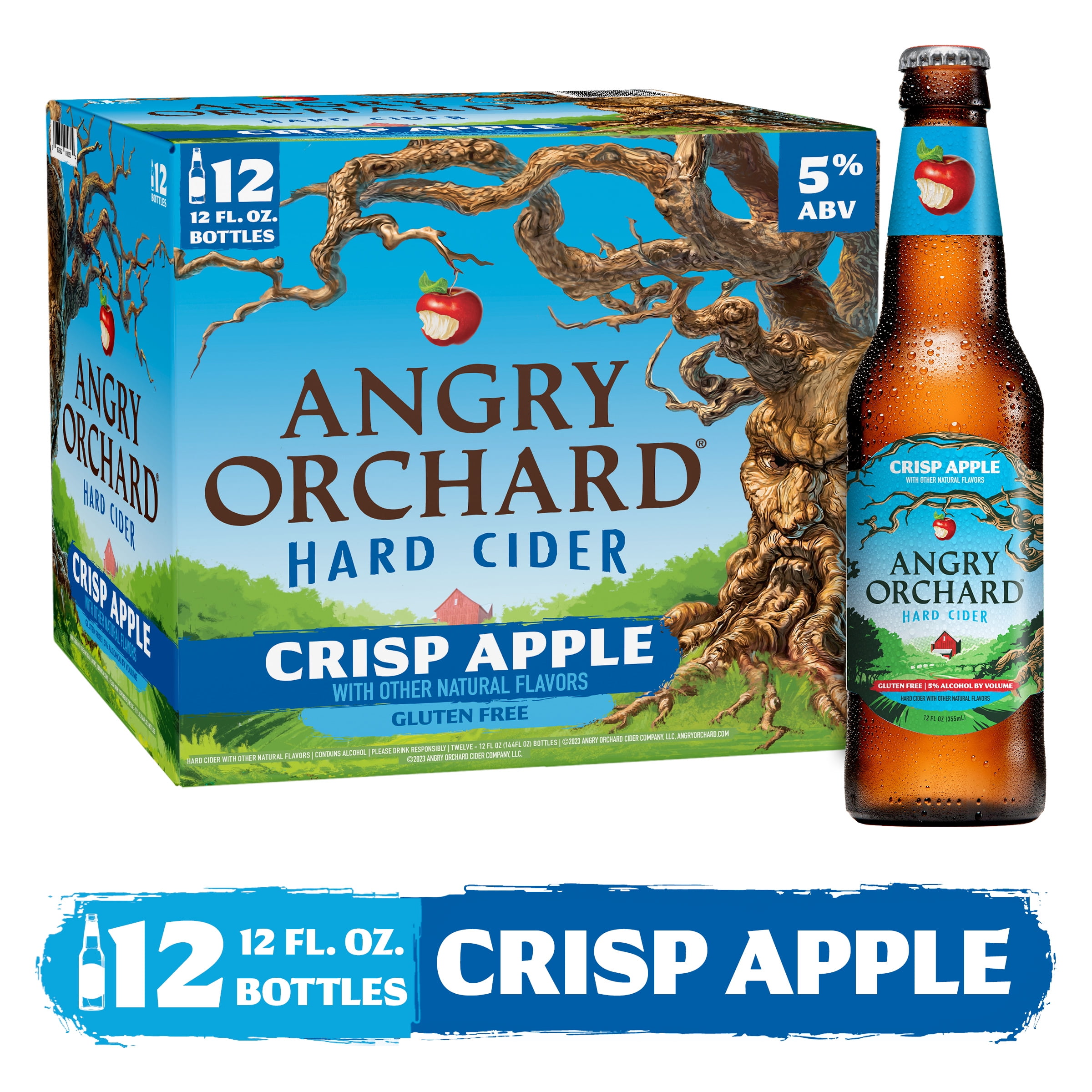Angry Orchard Crisp Apple Hard Cider, 12 Pack, 12 fl oz Glass Bottles, 5% ABV