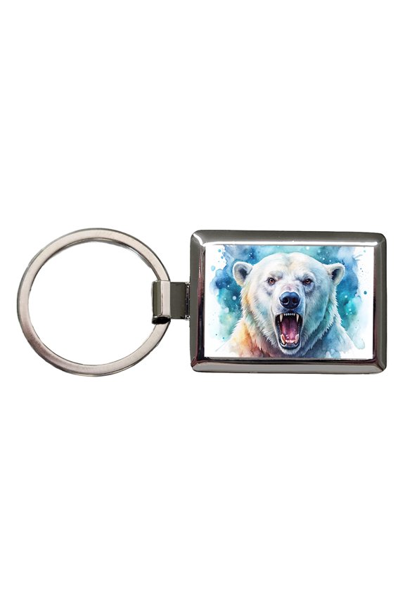 Angry Polar Bear Watercolor Metal Rectangle Keychain