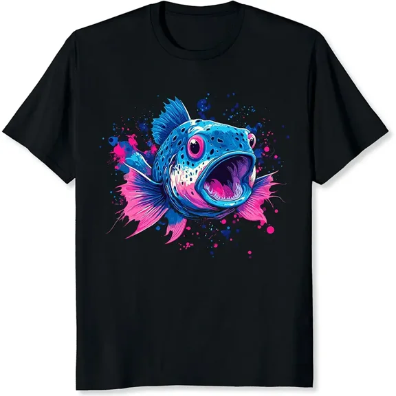 Angry Puffer Fish Shirt for Men Funny Ocean Animal Graphic Tees Men Black Short Sleeve T-Shirt