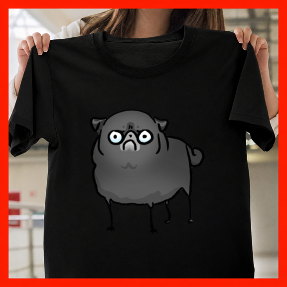 Angry Pug Black Funny Grumpy Wrinkled Canine Face Art Unisex T-Shirt, up to size 5XL