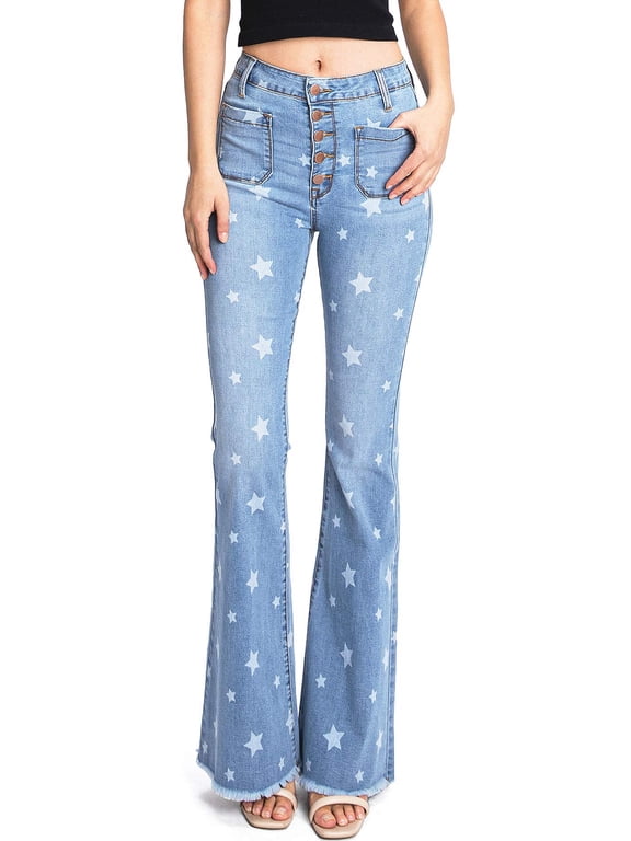 Women's Juniors High Waist Stretchy Premium Flare Jeans (Star Denim, 26)