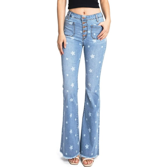 Angry Rabbit Women's Juniors High Waist Stretchy Premium Flare Jeans (Star Denim, 29)