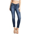 thumbnail image 1 of Angry Rabbit Women's Juniors Mid Rise Premium Denim Frayed Hem Jeans (30, Dark Denim), 1 of 5