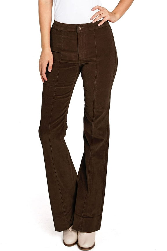 Women's Juniors Mid Waist Stretchy Premium Corduroy Flares (25, Chocolate)
